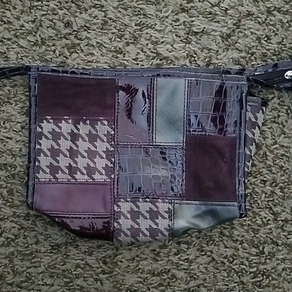 Purple Patchwork Zipper Cosmetic Bag Travel Makeup Pouch Organizer